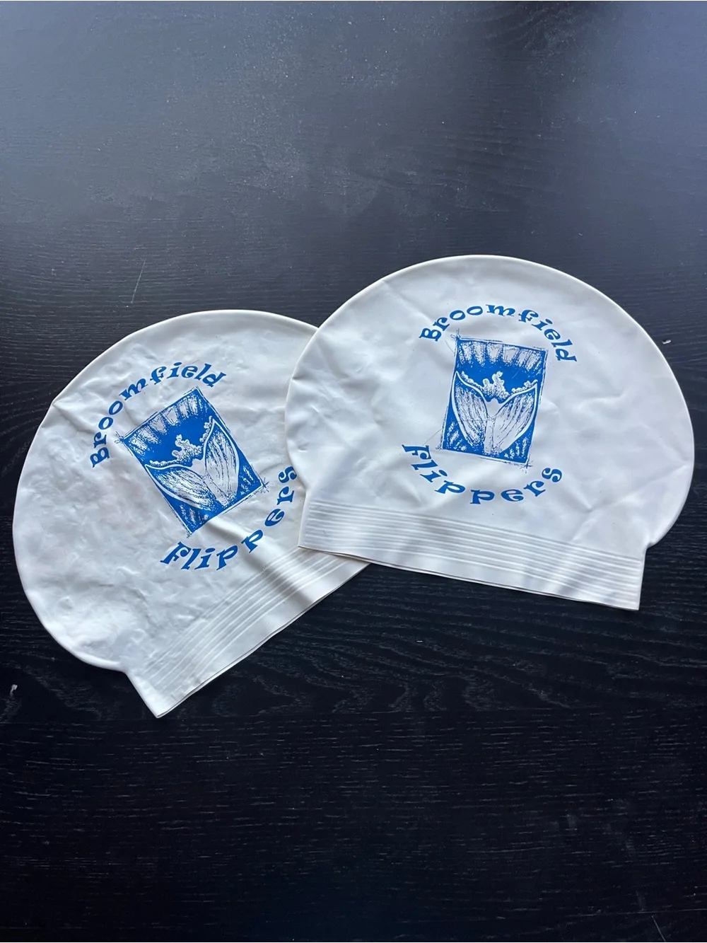 Vintage Broomfield Flippers White Latex Swim Caps Lot of 2